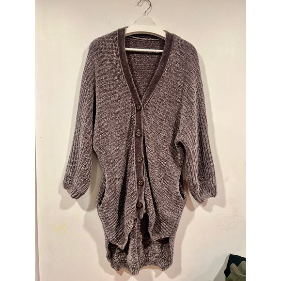 Chenille Oversized Long Button Front Cardigan with Pockets Cozy Casual Small - Picture 2 of 6